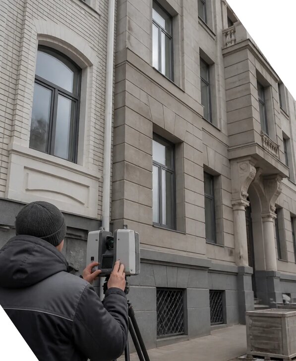 Лазерное сканирование фасадов зданий для обследования в Заинске